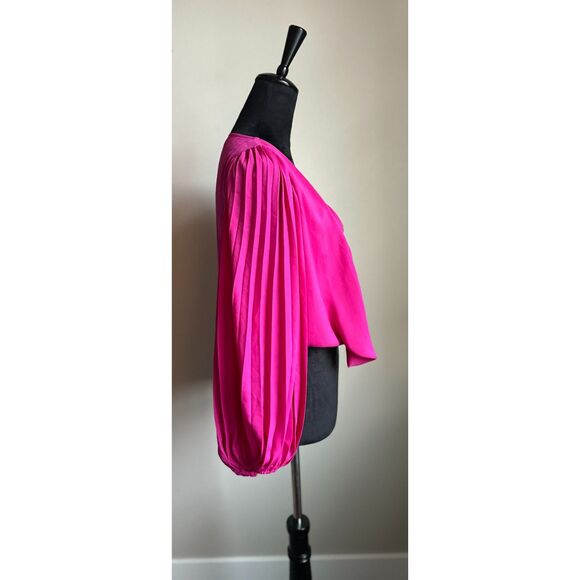 EXPRESS Hot Pink Open Front Pleated Balloon Sleeve Cropped Bolero Jacket Size XS - Picture 5 of 8